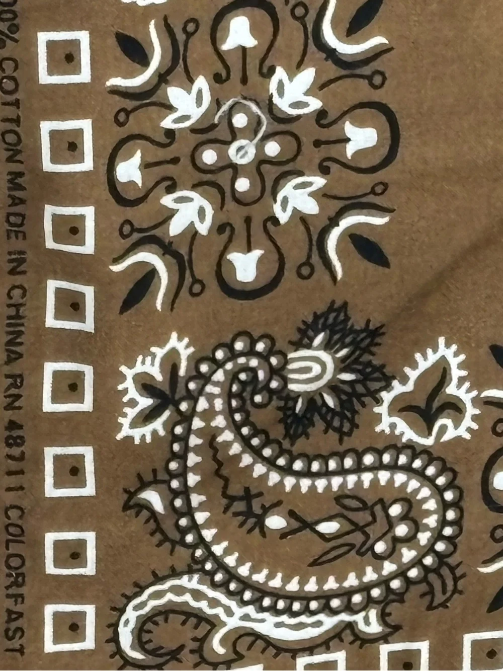 Vintage 70’s-80’s  Bandana RN 48711 Brown Fast Color 100% Cotton Made In China